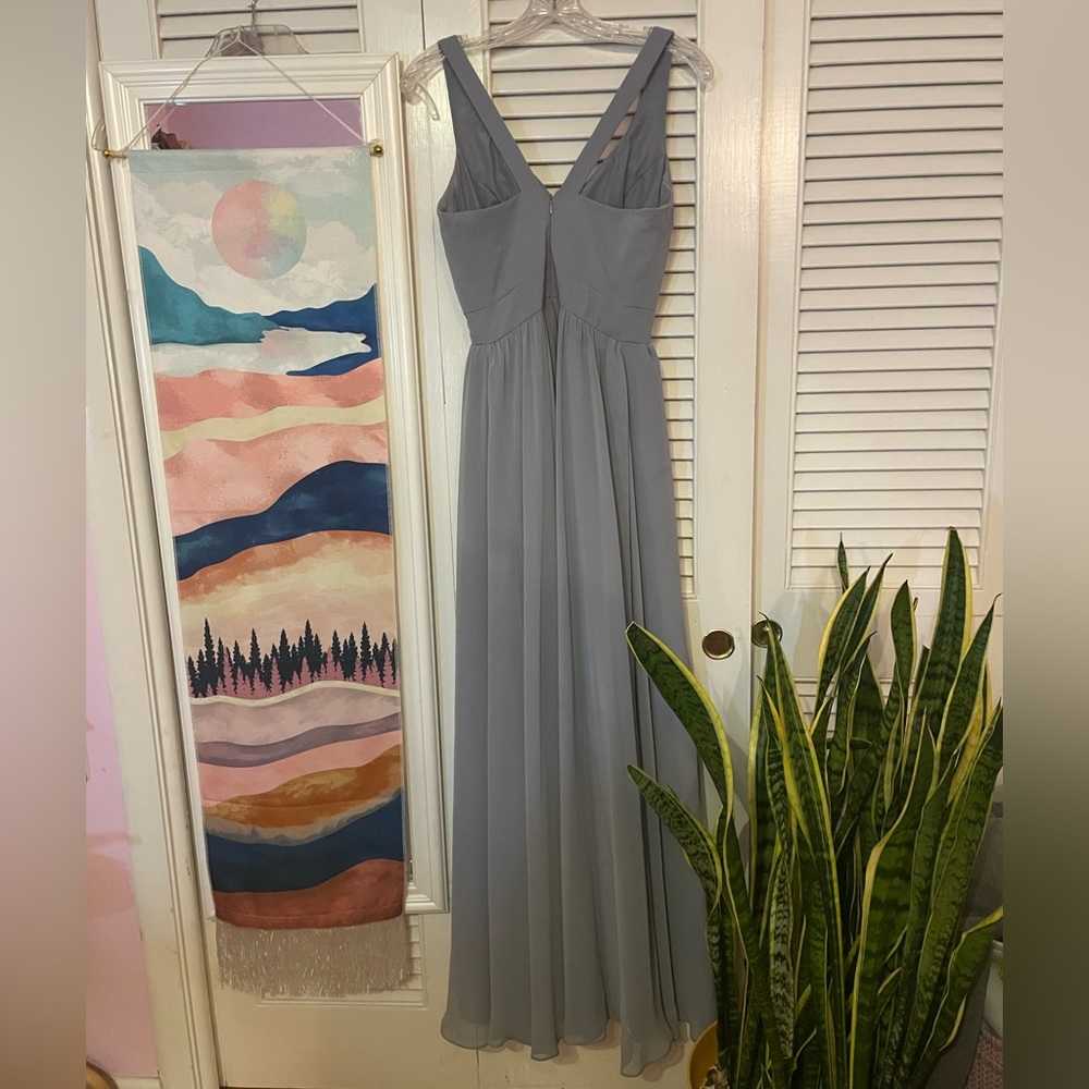 Kennedy Blue Steel Gray Bridesmaid’s Dress Evening Gown w/ Slit - Picture 3 of 8